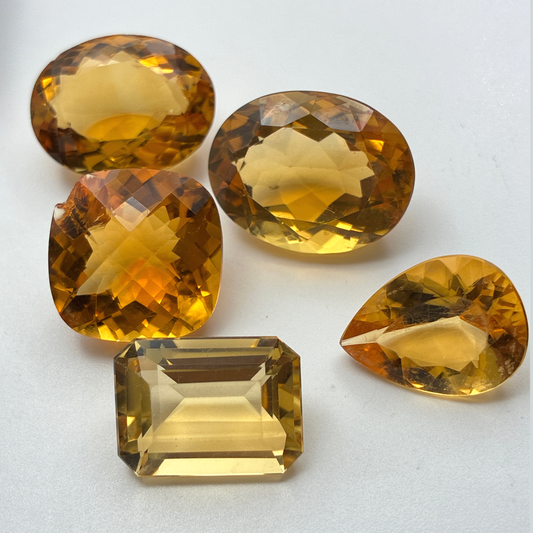 63 carat Lot of Worn Citrine, 5 Stones, Worn Faceted Gemstone, Recycled, Pre-formed Facet Rough, Re-cutting