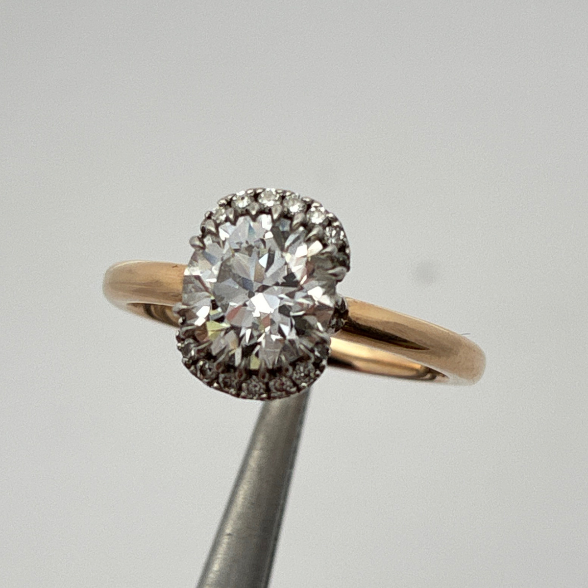 14k Yellow Gold and Platinum Lab Diamond Halo Engagement Ring, 1.23 carat, D Color VVS2