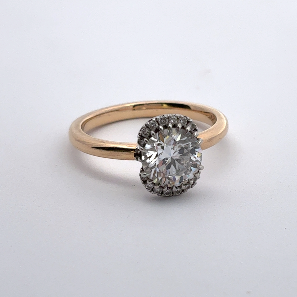 14k Yellow Gold and Platinum Lab Diamond Halo Engagement Ring, 1.23 carat, D Color VVS2