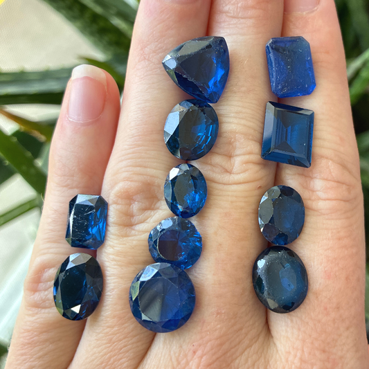 52 carat Lot of Lab Created Blue Spinel 11 stones, Discounted Worn, Faceted, Recycled, Chipped, Damaged Gemstones, Preformed Facet Rough