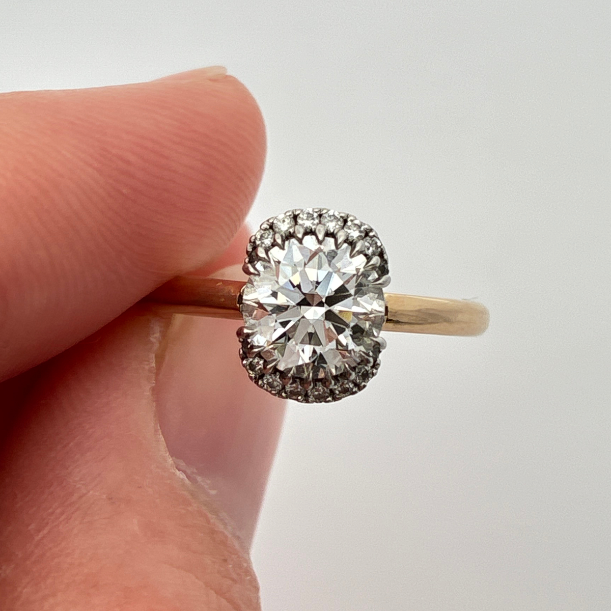14k Yellow Gold and Platinum Lab Diamond Halo Engagement Ring, 1.23 carat, D Color VVS2