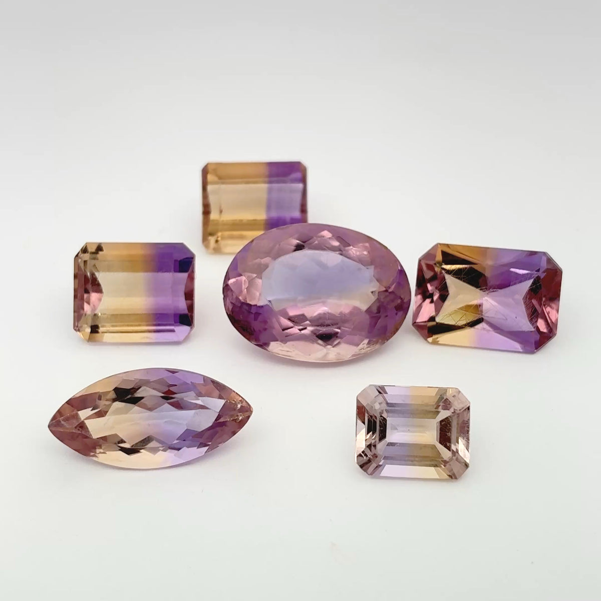 39 carat Lot of Ametrine, Worn Gems, 6 pieces, Faceted, Recycled, Chipped, Preformed Facet Rough, Light Purple and Yellow Bi-Color Quartz