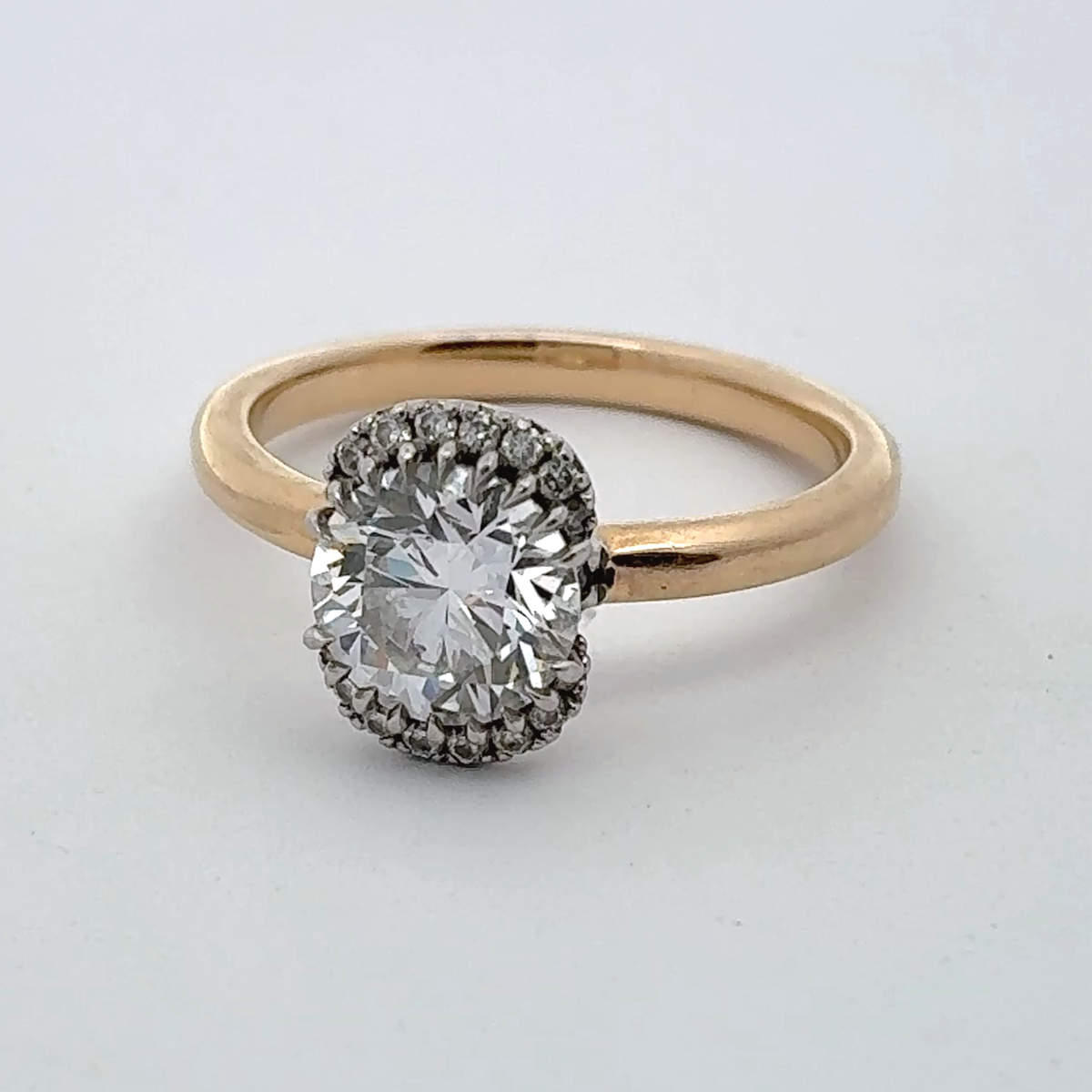 14k Yellow Gold and Platinum Lab Diamond Halo Engagement Ring, 1.23 carat, D Color VVS2