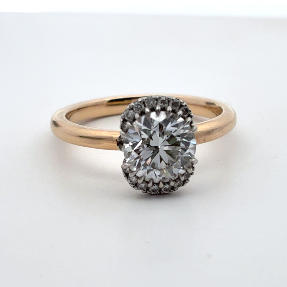 14k Yellow Gold and Platinum Lab Diamond Halo Engagement Ring, 1.23 carat, D Color VVS2