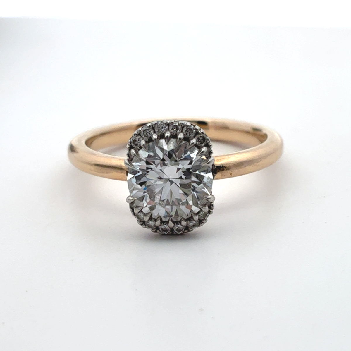 14k Yellow Gold and Platinum Lab Diamond Halo Engagement Ring, 1.23 carat, D Color VVS2