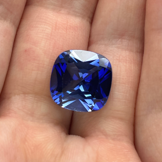 12mm Cushion Cut Lab Created Blue Loose Sapphire, 9 carat Synthetic Gem