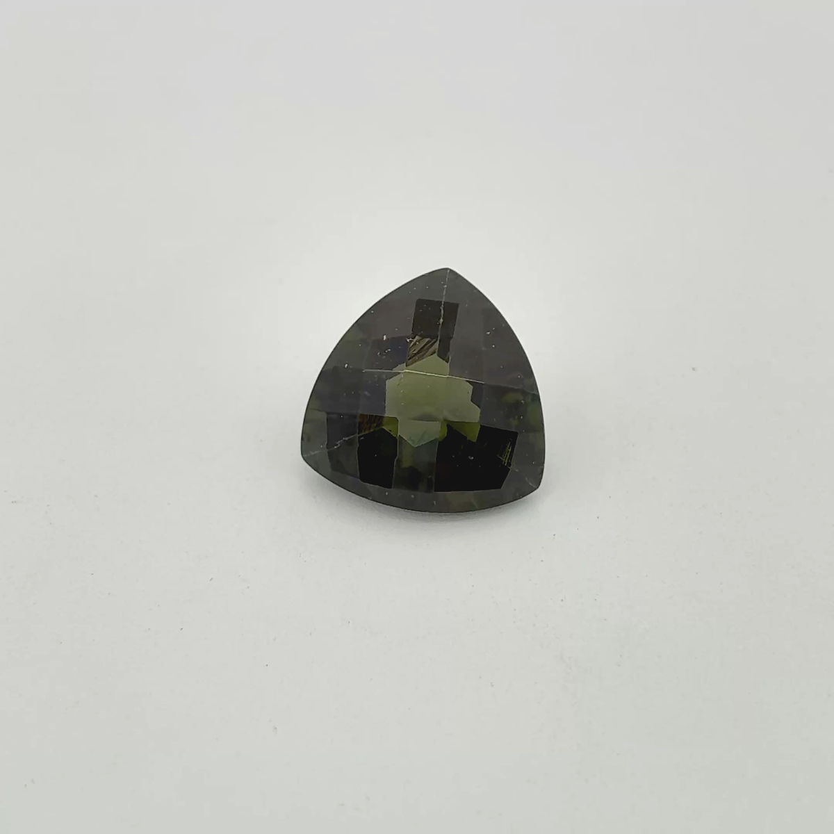 12mm Trillion Cut Dark Moldavite, 4.58 carat