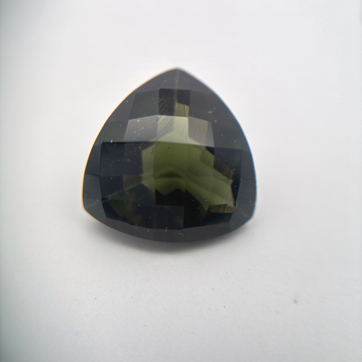 12mm Trillion Cut Dark Moldavite, 4.58 carat