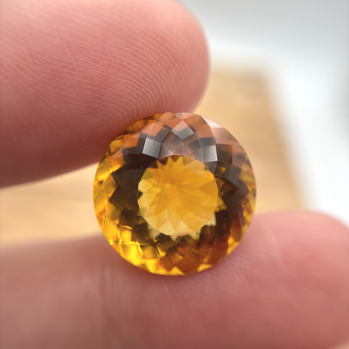 15mm Round Faceted Citrine 12 carat Golden Orange Gemstone