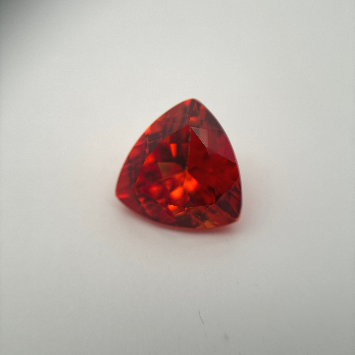 12mm Fiery Orange Lab Sapphire 7 carat, Trillion Cut Loose Gem