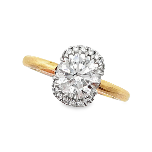14k Yellow Gold and Platinum Lab Diamond Halo Engagement Ring, 1.23 carat, D Color VVS2