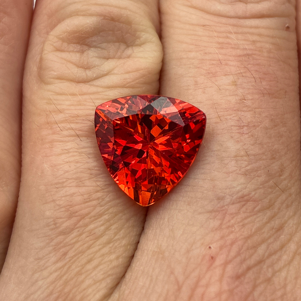 12mm Fiery Orange Lab Sapphire 7 carat, Trillion Cut Loose Gem