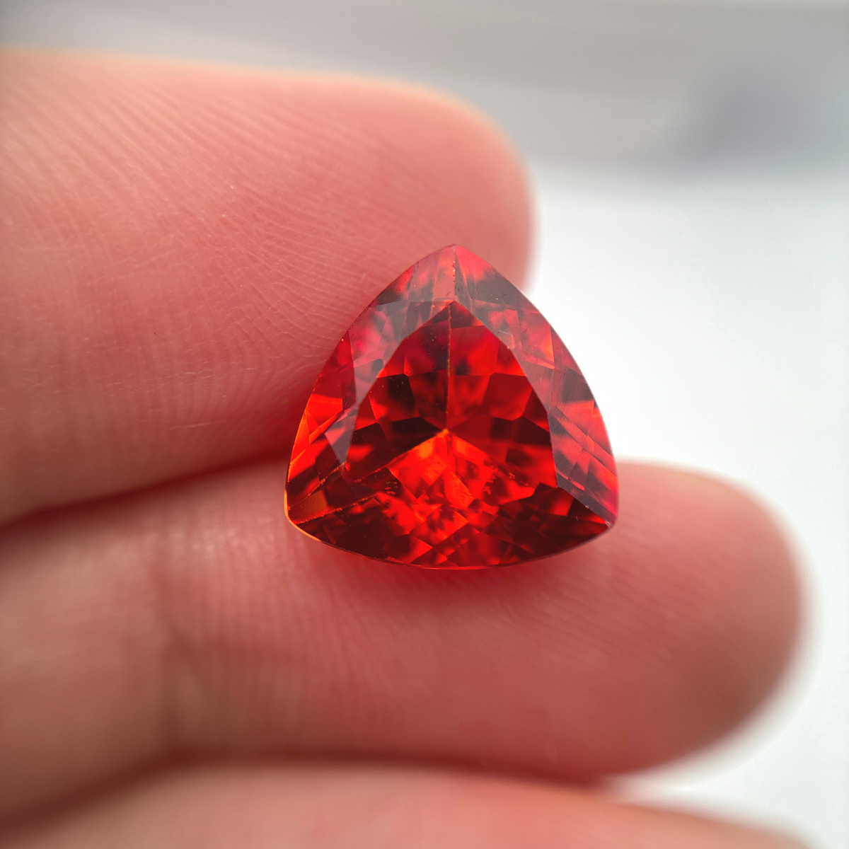 12mm Fiery Orange Lab Sapphire 7 carat, Trillion Cut Loose Gem