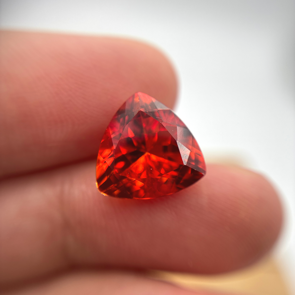 12mm Fiery Orange Lab Sapphire 7 carat, Trillion Cut Loose Gem