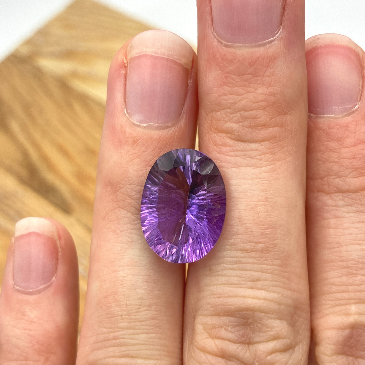 16x12mm Oval Cut Loose Amethyst Gemstone, 8.51 ct Fantasy cut, Concave faceted Gem