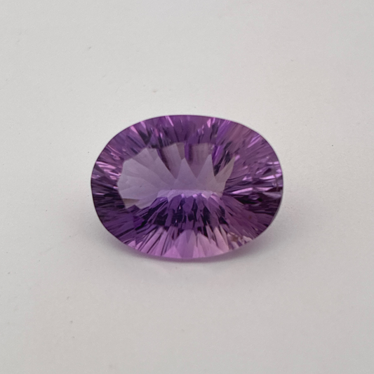 16x12mm Oval Cut Loose Amethyst Gemstone, 8.51 ct Fantasy cut, Concave faceted Gem