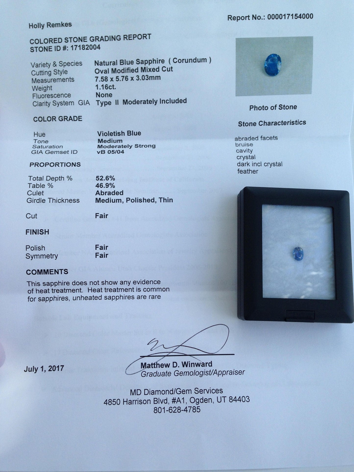 Unheated Certified Natural Blue Sapphire 7.58x5.76mm Oval Corundum Wholesale Gem 1 carat Faceted Loose Unmounted Appraised Gemstone No Heat