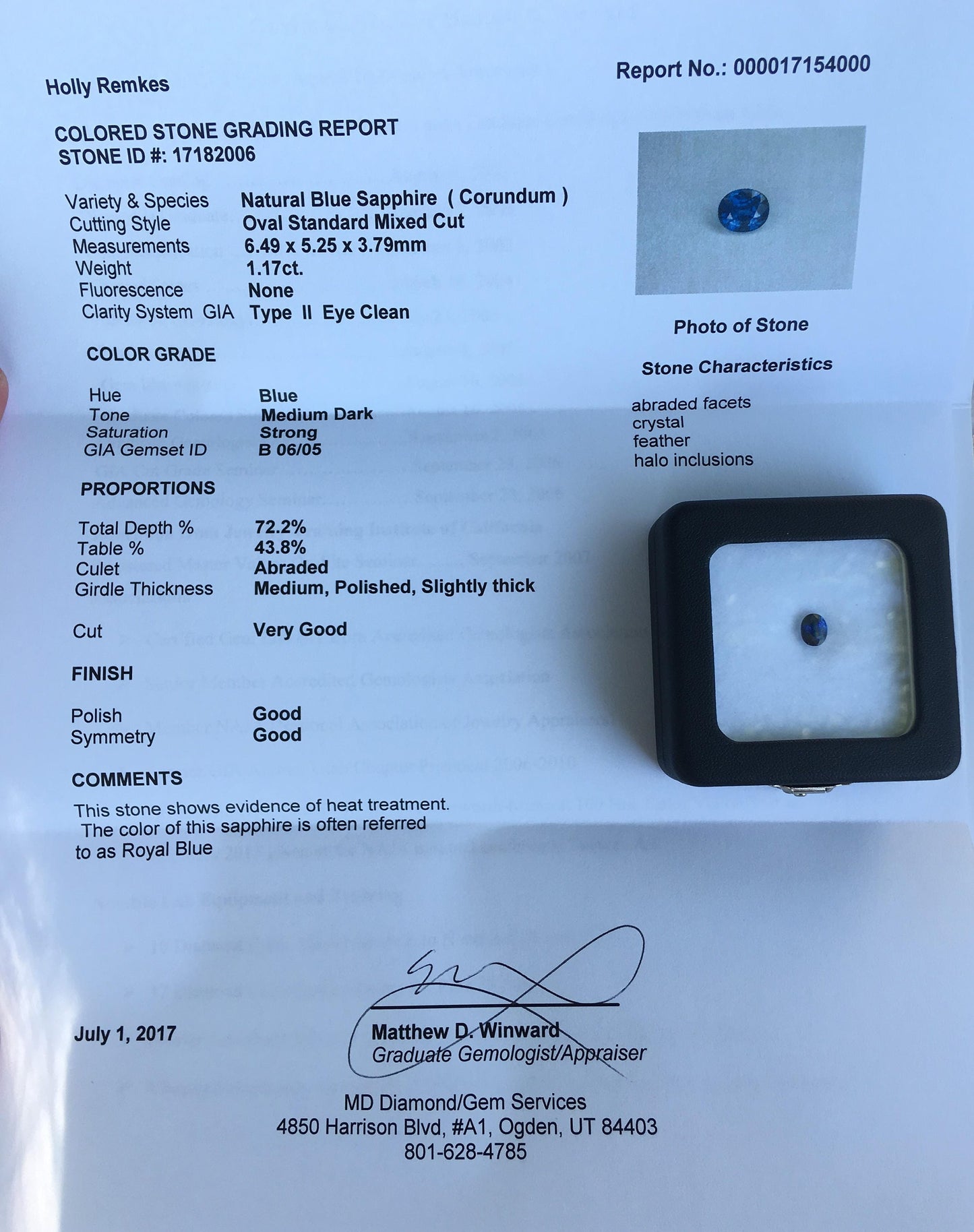 Certified Natural Royal Blue Sapphire 6.49x5.25m Oval Corundum Wholesale Gem 1 carat Eye Clean Faceted Loose Unmounted Appraised Gemstone