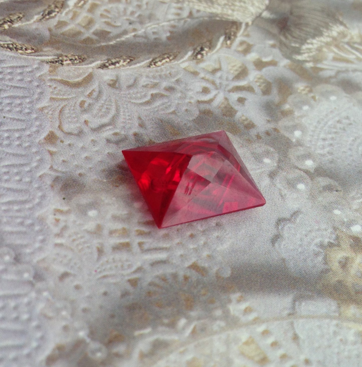 14x12mm 10.6 carats Rectangle Synthetic Ruby Masonic G Mason Faceted Carved Gold Coated Compas & Square
