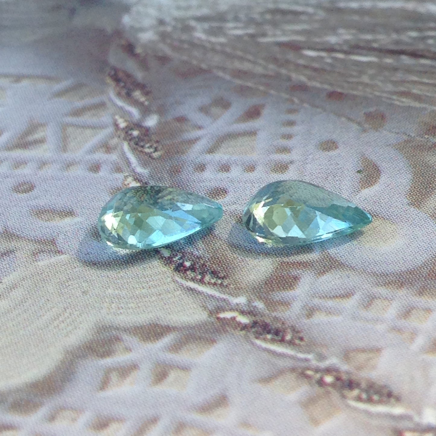 Natural Matching Pair Blue Green Cuprian Tourmaline Paraiba Color 0.60cts each 7x5mm Pear Faceted Loose Gemstone Copper Bearing 1.2 ctw