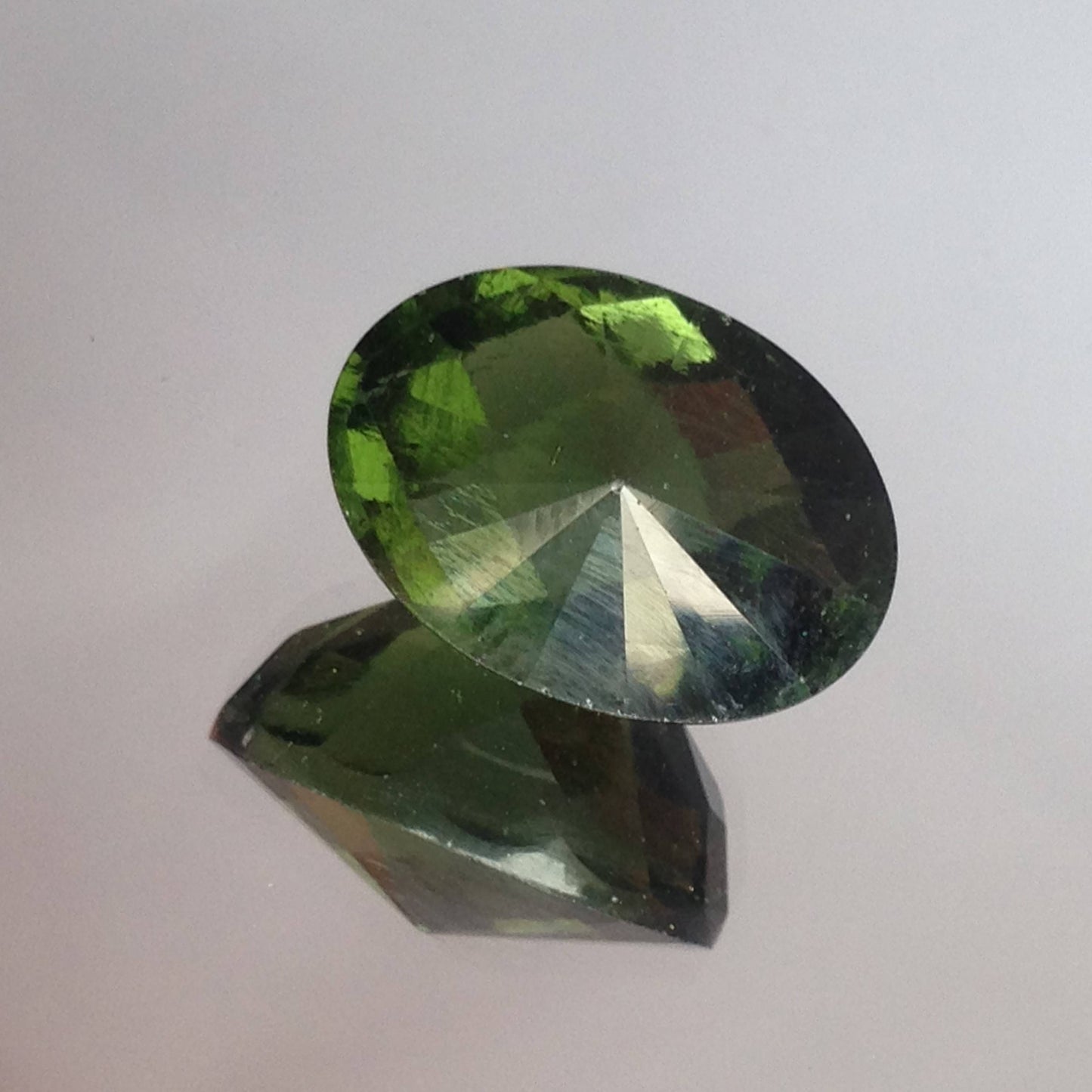 6.68 Carat UGL-USA Certified Moldavite Loose Gemstone Appraised Fancy Oval Checkerboard Cut Faceted Unusual 14x10x9mm