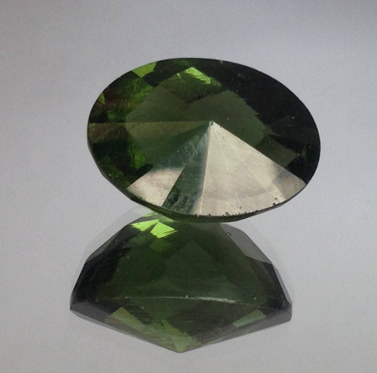 6.68 Carat UGL-USA Certified Moldavite Loose Gemstone Appraised Fancy Oval Checkerboard Cut Faceted Unusual 14x10x9mm