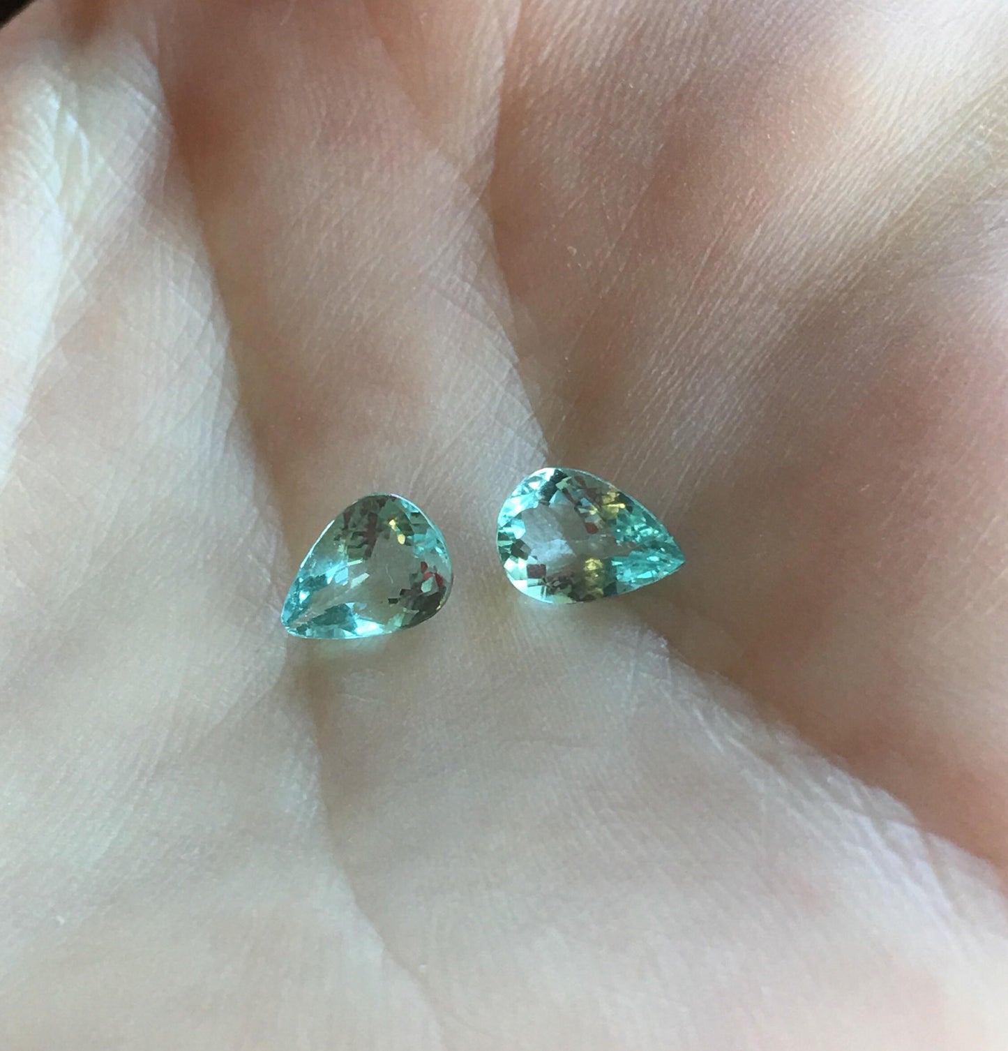 Natural Matching Pair Blue Green Cuprian Tourmaline Paraiba Color 0.60cts each 7x5mm Pear Faceted Loose Gemstone Copper Bearing 1.2 ctw