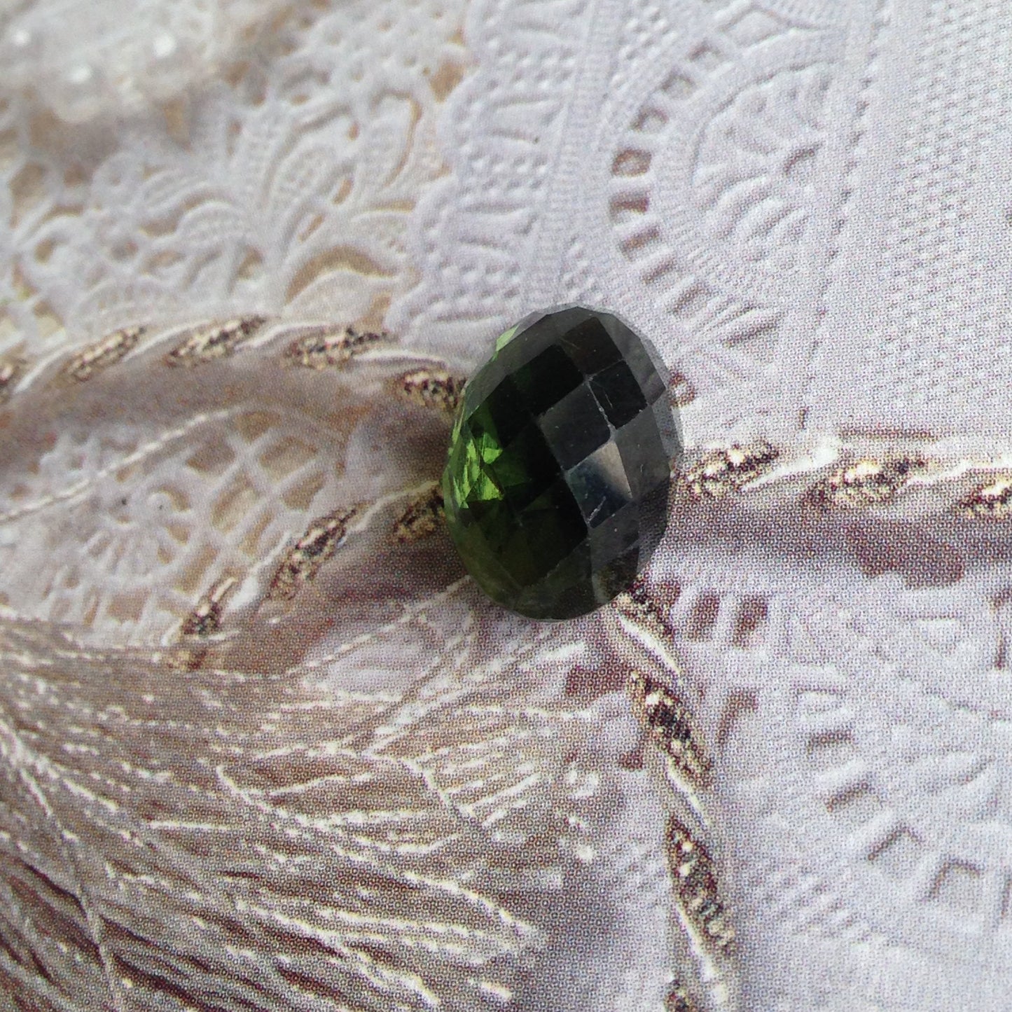 6.68 Carat UGL-USA Certified Moldavite Loose Gemstone Appraised Fancy Oval Checkerboard Cut Faceted Unusual 14x10x9mm