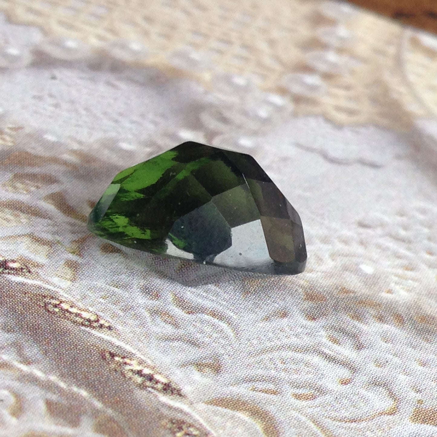 6.68 Carat UGL-USA Certified Moldavite Loose Gemstone Appraised Fancy Oval Checkerboard Cut Faceted Unusual 14x10x9mm