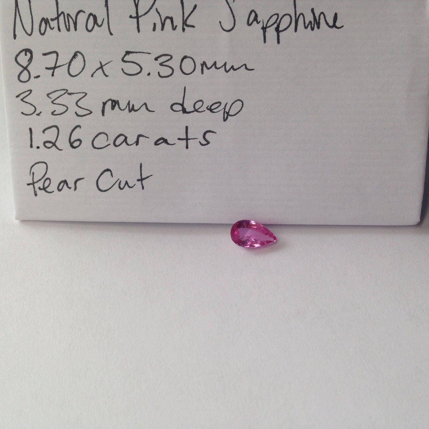 1.26 Carat Natural Pink Sapphire 8.7x5.3mm Pear Tear Drop Corundum Gem Faceted Loose Unmounted Gemstone, Earth Mined Sapphire