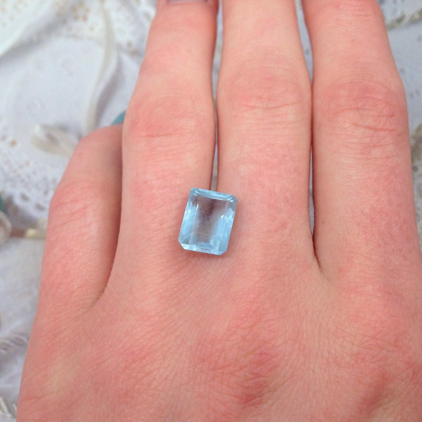 10.4x7.9mm 4.6 Carat Natural Sky Blue Aquamarine Light Blue Gem Rectangle Cut Loose Faceted Gemstone Beryl March Birthstone  Wholesale Gem