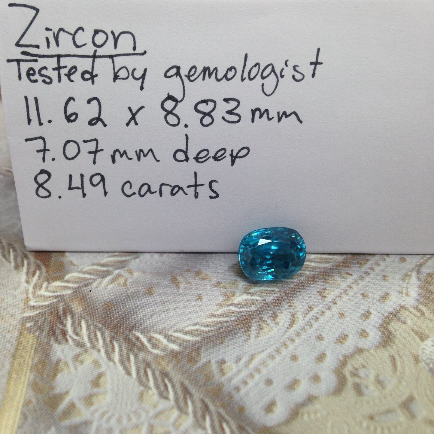 8.49 carats Natural Blue Zircon 11.6x8.8mm Cushion Oval Cut Wholesale Gem Faceted Loose Natural Zircon Greenish Blue