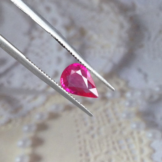 0.49 Carat Natural Ruby 7x5mm Loose Gemstone Faceted Gem Corundum Pear Red Real Beautiful July Birthstone, Genuine Earth Mined