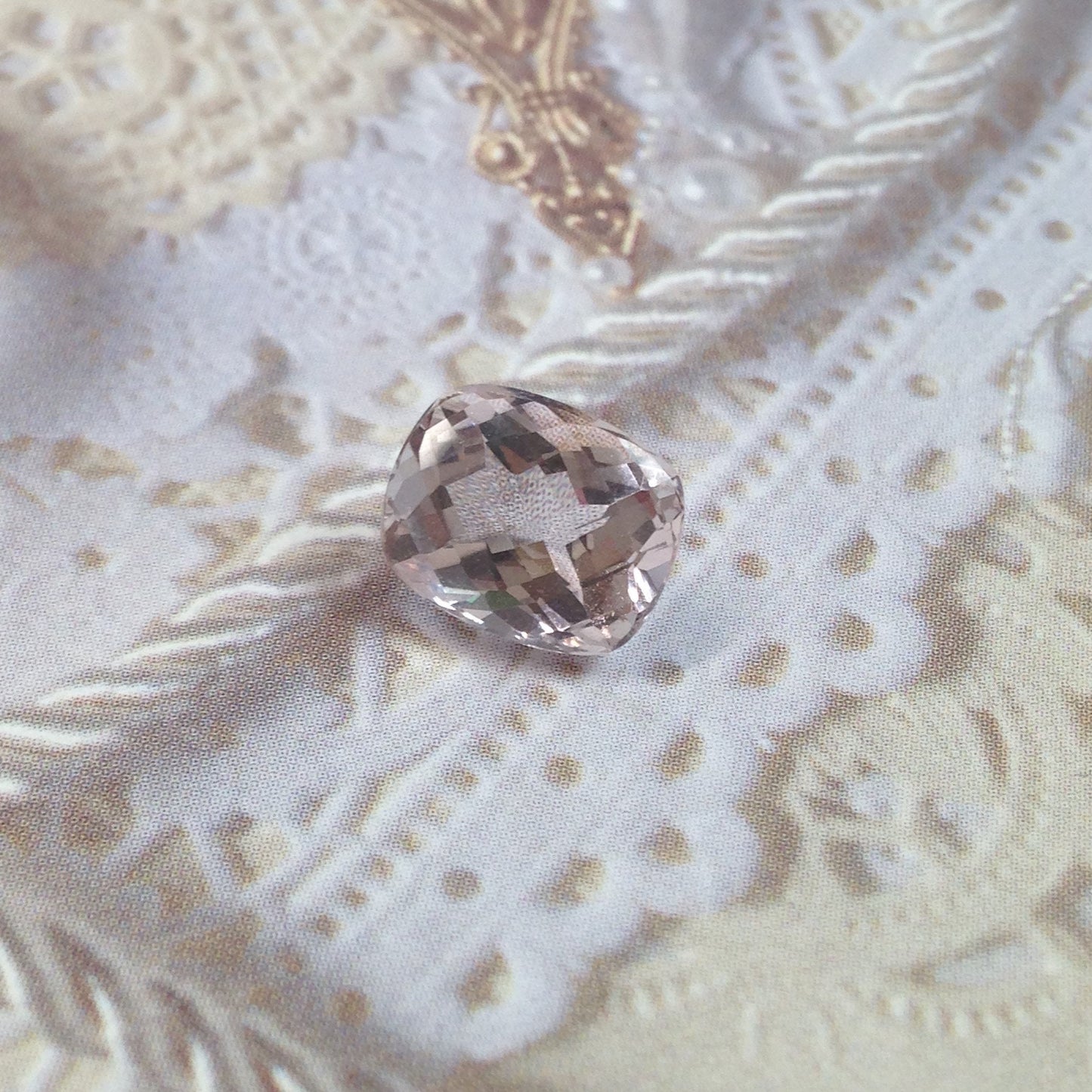 Morganite 10x8mm 3 Carat Checkerboard Rectangle Cushion Cut Pinkish Beige Loose Gem Unmounted Gemstone For Engagement Ring Wedding