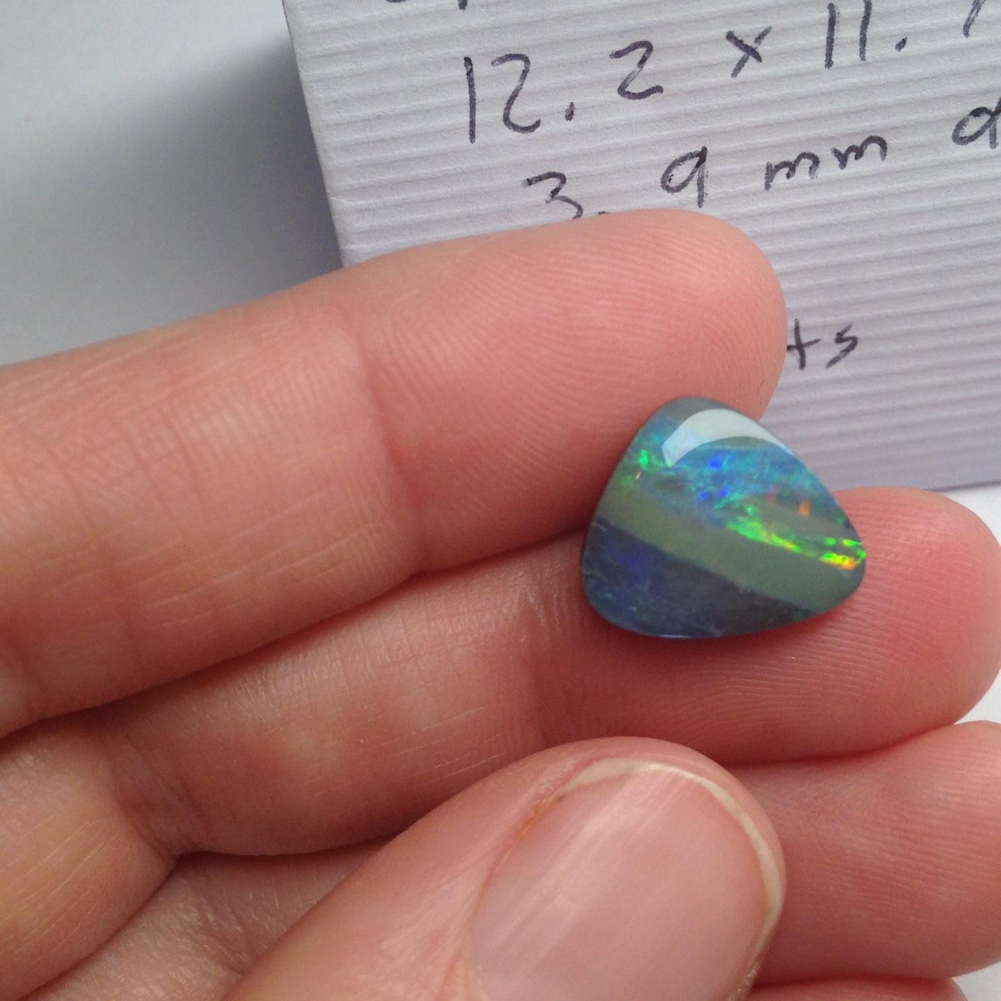 Signed Loose gemstone Gorgeous Opal Natural Doublet Freeform 5 carat app 12 mm triangle loose gem scrap gold jewelry cts October Birthstone