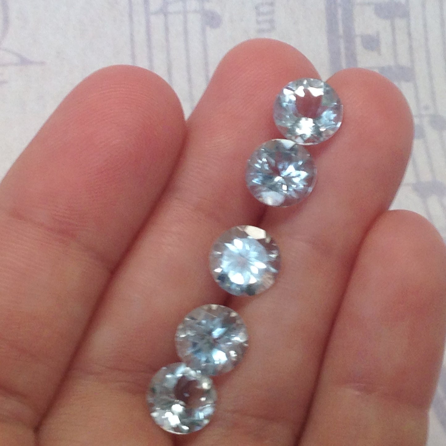 5 Natural 8mm Aquamarine Matching Lot Set 8mm Round Light Blue Loose Gem Faceted Gemstone 1.45-1.72 Carats Ea.