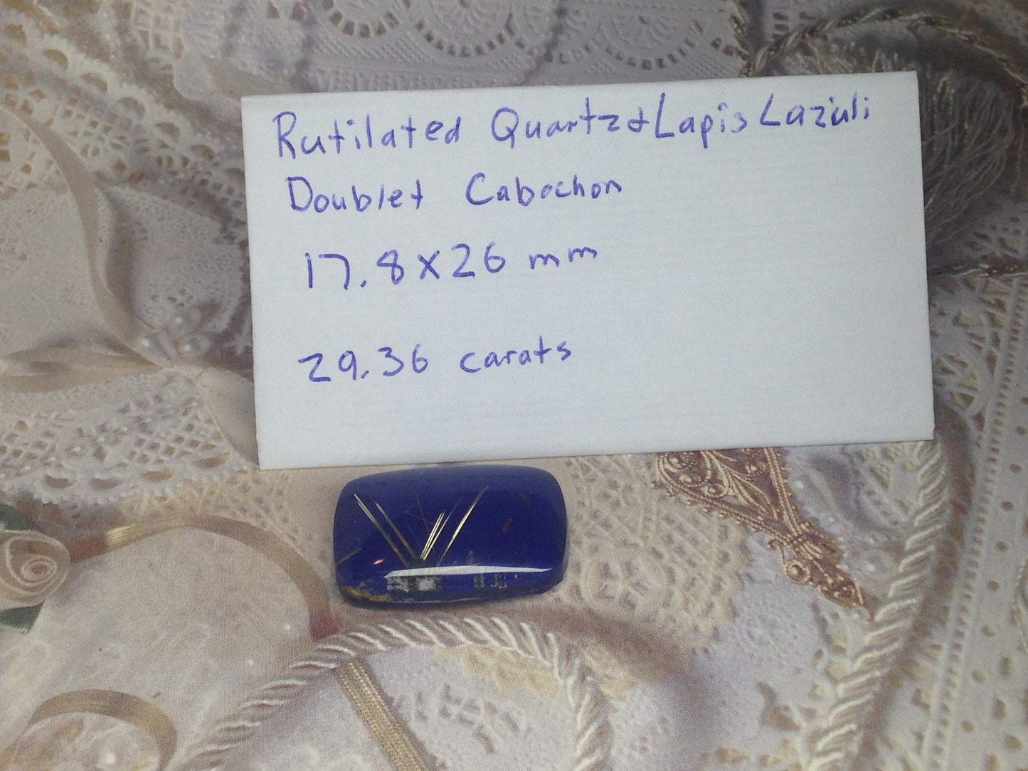 18x26mm Rutilated Quartz Lapiz Lazuli Doublet Cabochon Large 29 carats