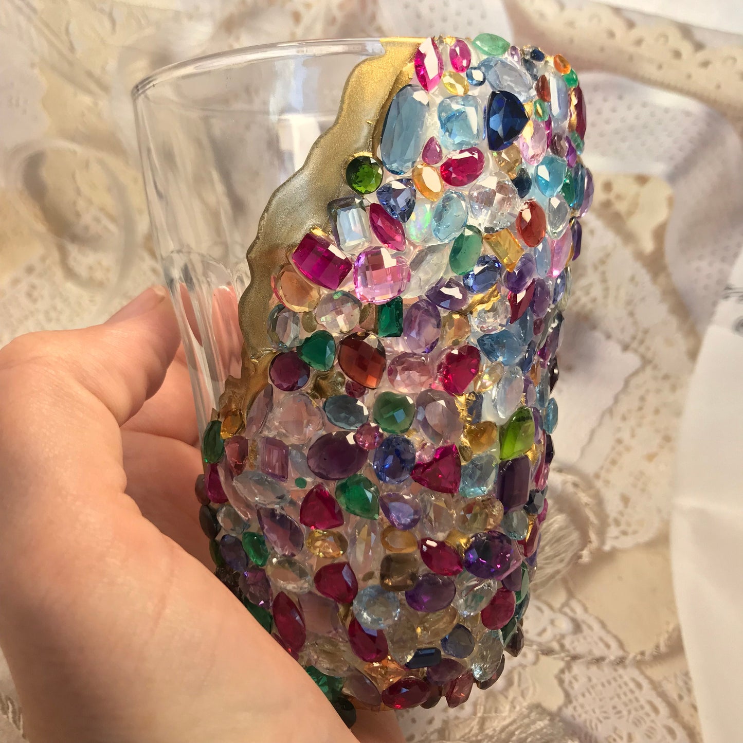 Jewel Encrusted Cup Gemstone Art Center Piece Vase Gems from Scrap Gold Jewelry Decorative Piece Modern Art Carats Multi Gemstone Lot Design