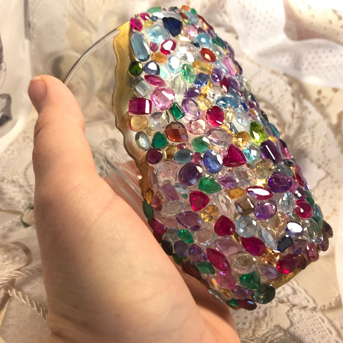 Jewel Encrusted Cup Gemstone Art Center Piece Vase Gems from Scrap Gold Jewelry Decorative Piece Modern Art Carats Multi Gemstone Lot Design