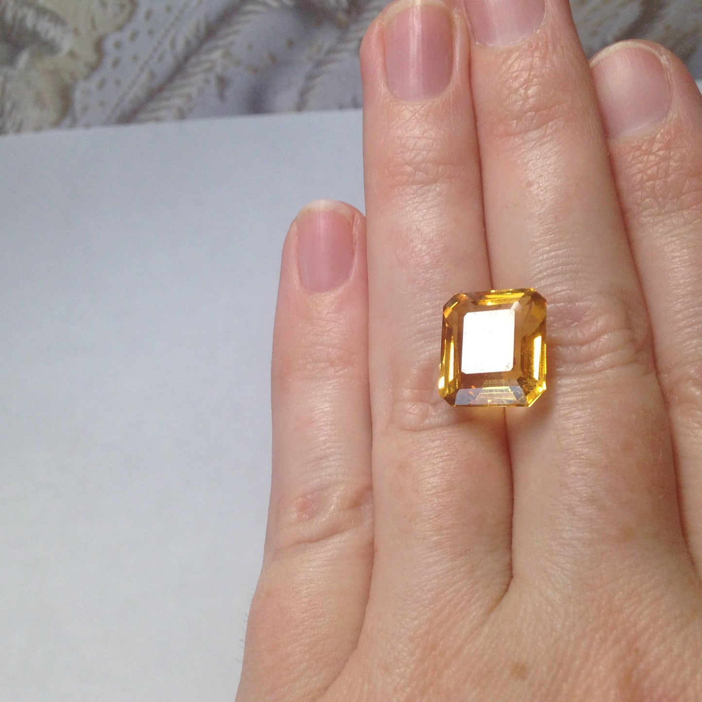 Orange yellow Quartz citrine  13x11 mm loose gemstone unmounted preowned  faceted jewelry supplies gem stone  8.28 carats rectangle emerald