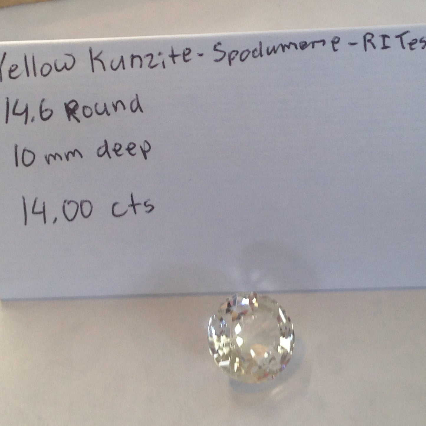 14.6mm Yellow Spodumene Round Cut, 14 carats Huge Large Faint Yellow Near Colorless Faceted Gem Loose