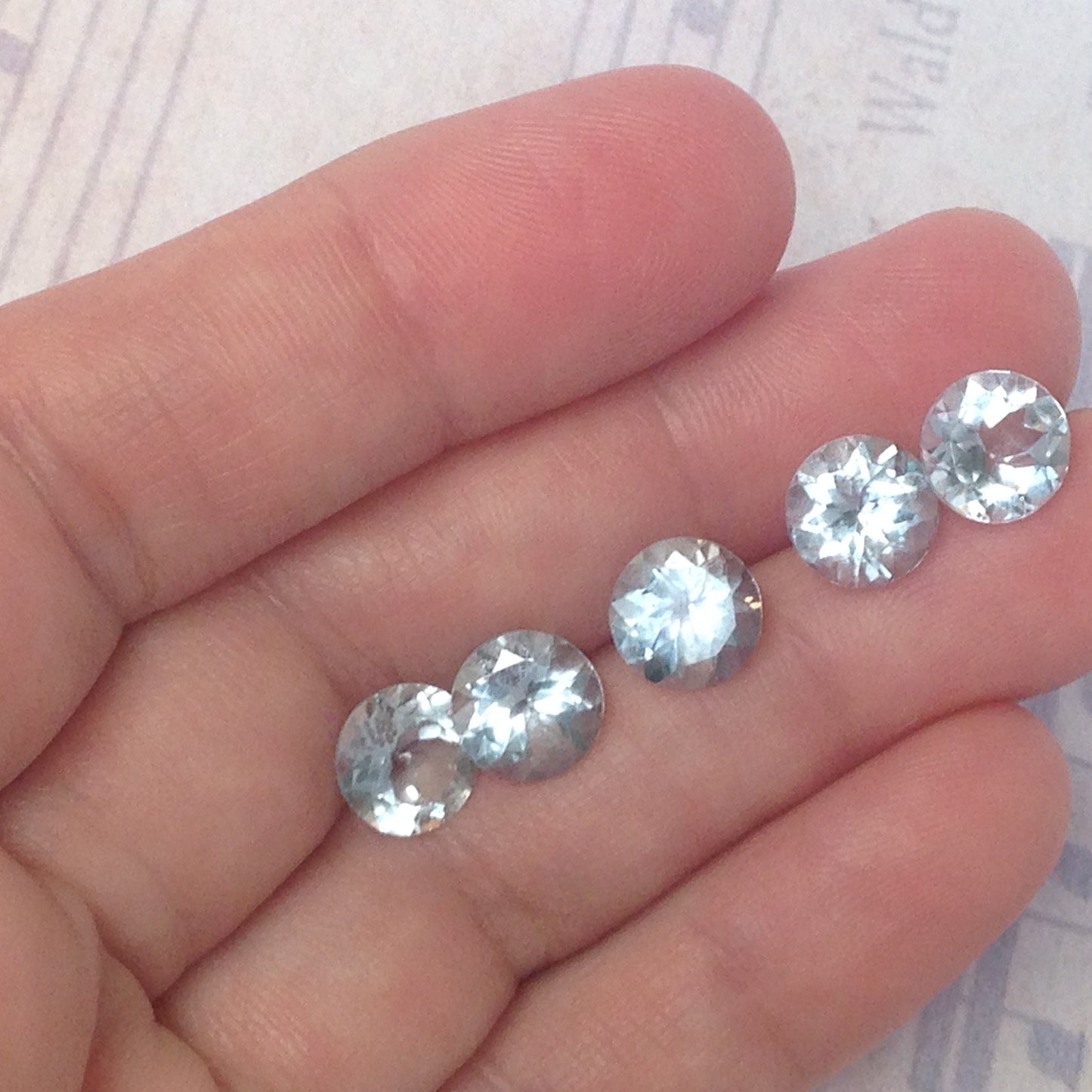 5 Natural 8mm Aquamarine Matching Lot Set 8mm Round Light Blue Loose Gem Faceted Gemstone 1.45-1.72 Carats Ea.