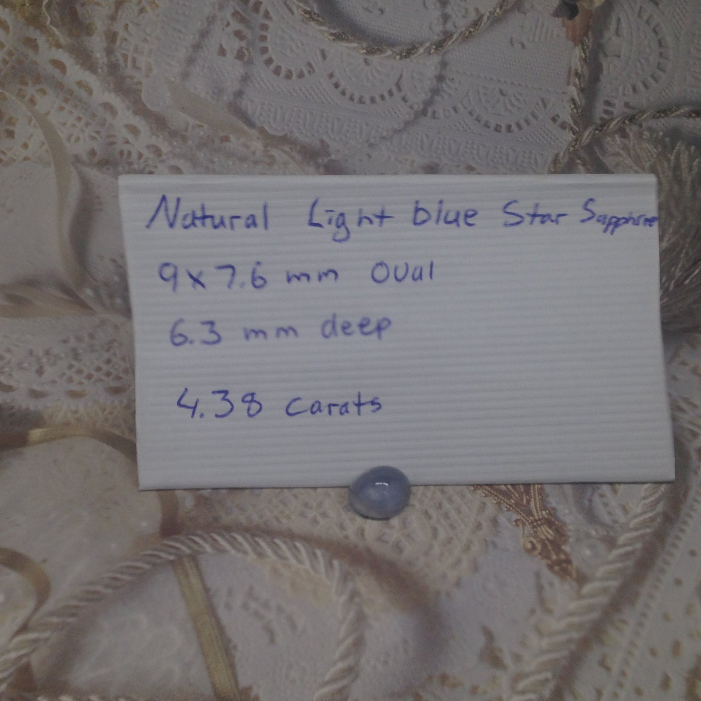 6 Ray Light Pale Blue Star Sapphire Loose Gemstone 9x8 millimeters mm round 4.38 carats Cabochon Natural Loose Corundum September Birthstone