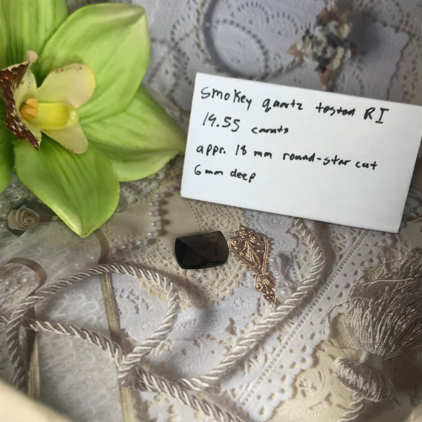 18mm Round flat star cut smoky quartz 14.55 carats loose brown gemstone