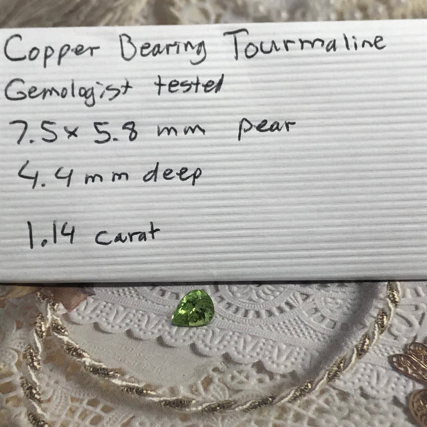 1.14 carat Yellow Green Copper-bearing Tourmaline Paraiba 7.5x5.8mm Faceted Loose Gemstone Cuprian