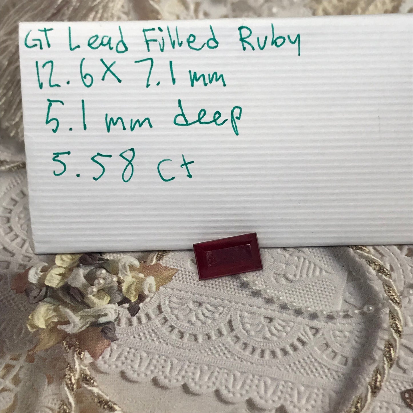 5.58 carat Ruby Lead Filled 12.6x7mm Rectangle Cut Loose Gemstone Faceted Gem