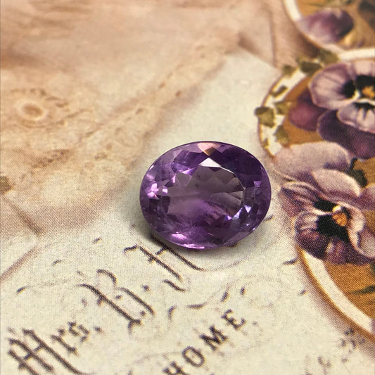6.51 Carat Purple Amethyst 12.5x10mm Oval Cut, Loose Faceted Birthstone