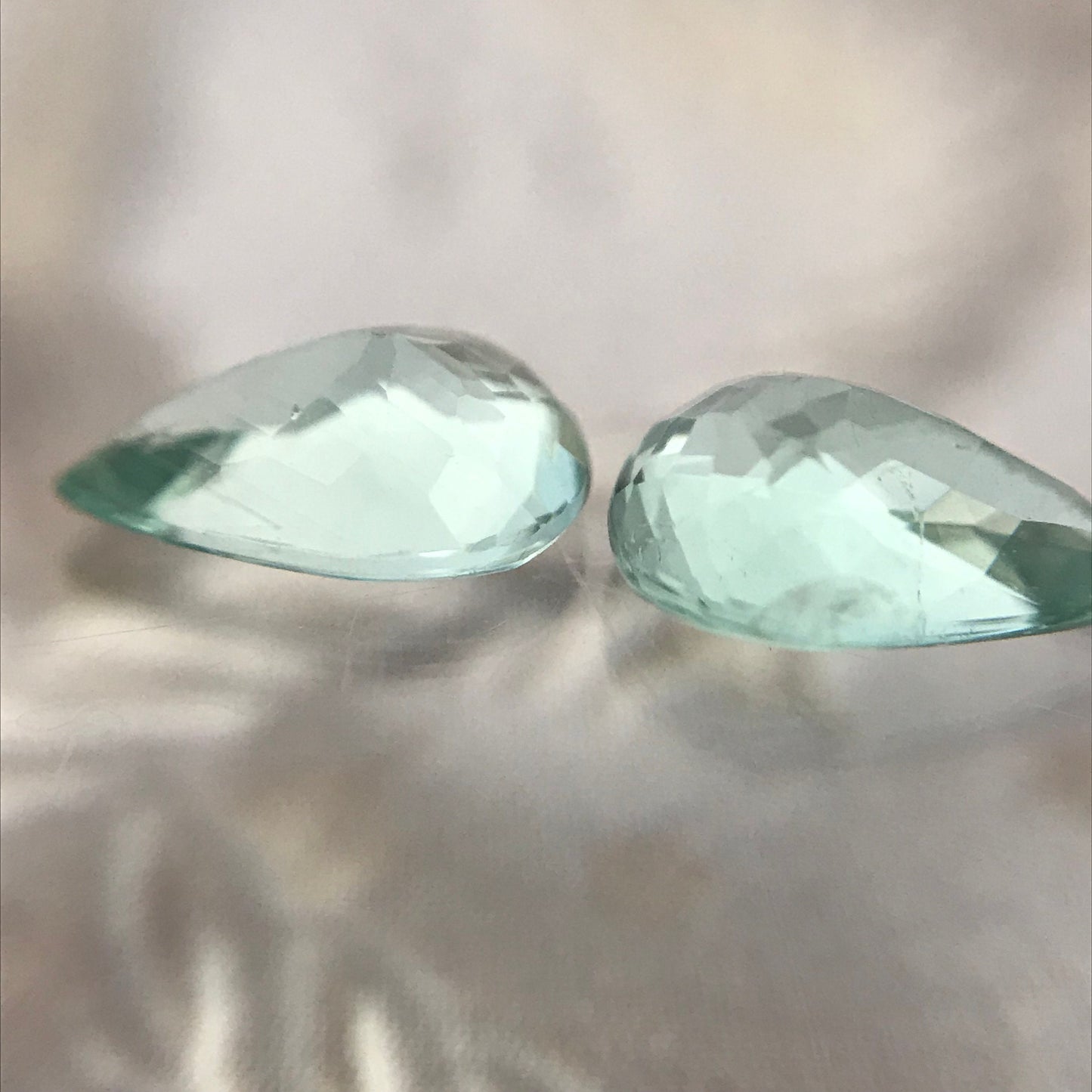 Natural Matching Pair Blue Green Cuprian Tourmaline Paraiba Color 0.60cts each 7x5mm Pear Faceted Loose Gemstone Copper Bearing 1.2 ctw