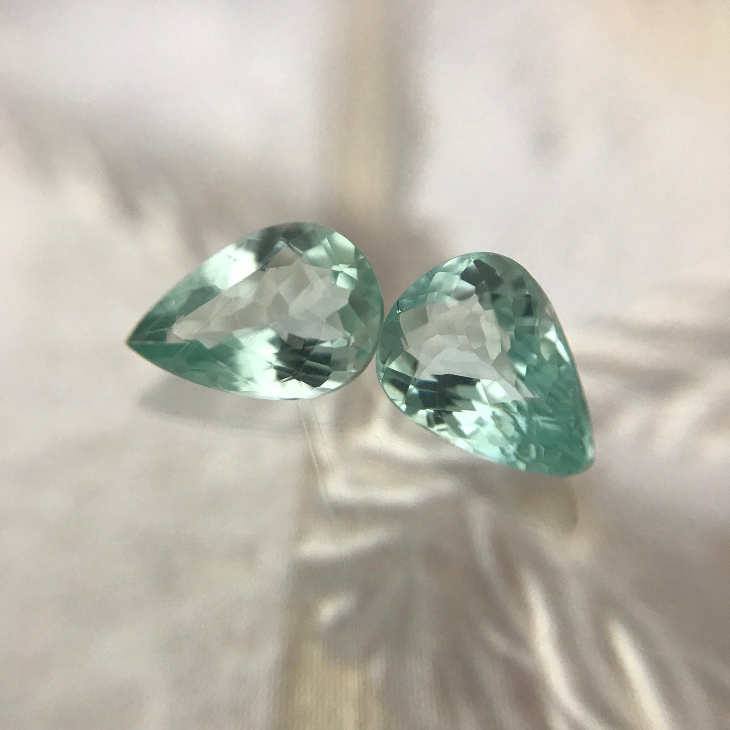 Natural Matching Pair Blue Green Cuprian Tourmaline Paraiba Color 0.60cts each 7x5mm Pear Faceted Loose Gemstone Copper Bearing 1.2 ctw