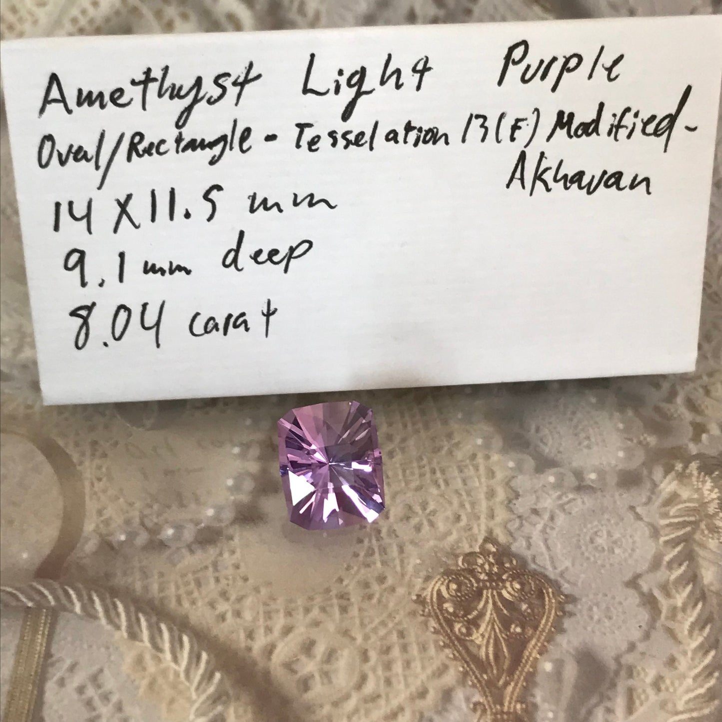 14x11.5mm Purple Amethyst 8 Carat Rectangle Custom Cut -Tesselation 13 by Akhavan (modified)- Faceted Loose Unmounted Gemstone US Cut/Seller